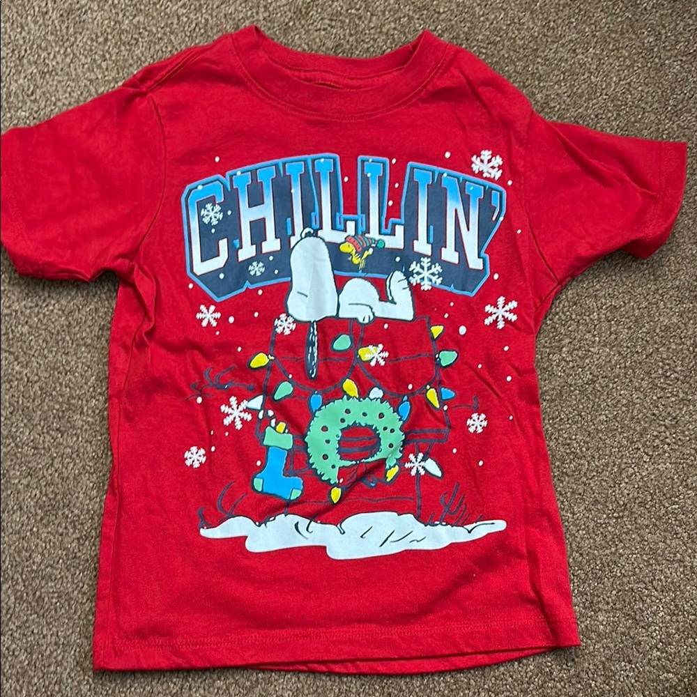 Red Short Sleeve Tee with Festive Polar Bear Design